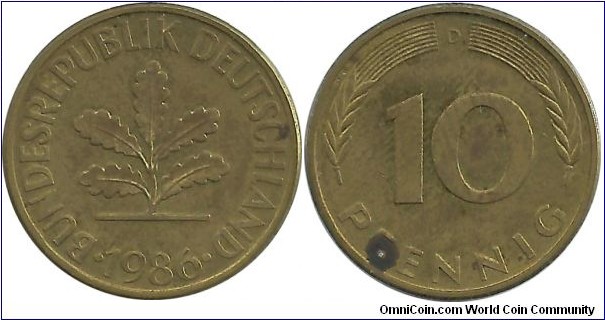 Germany-West 10 Pfennig 1986D