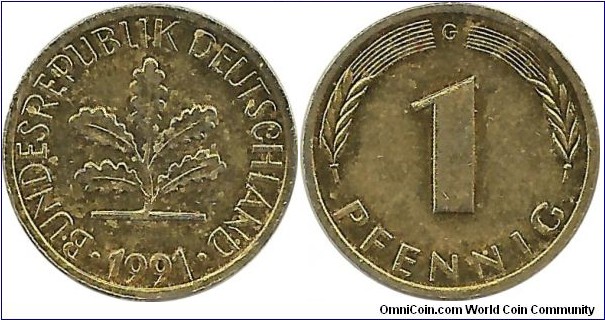 Germany-West 1 Pfennig 1991G