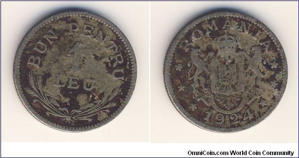 1 Leu (Kingdom of Romania / King Ferdinand I // Copper-Nickel )