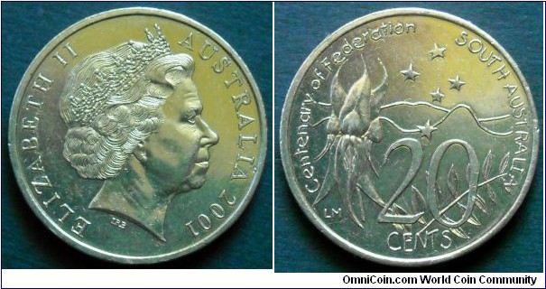 Australia 20 cents.
2001, 100th Anniversary of Federation - South Australia.