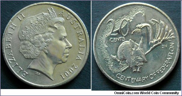 Australia 20 cents.
2001, 100th Anniversary of Federation Western Australia.