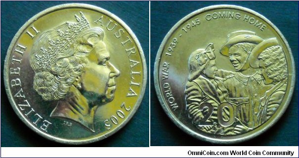 Australia 20 cents.
2005, WW II Remebrance.