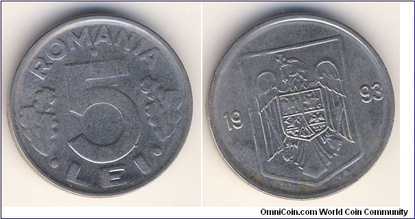 5 Lei (Romania, Post-Eastern Bloc Republic // Nickel plated steel)