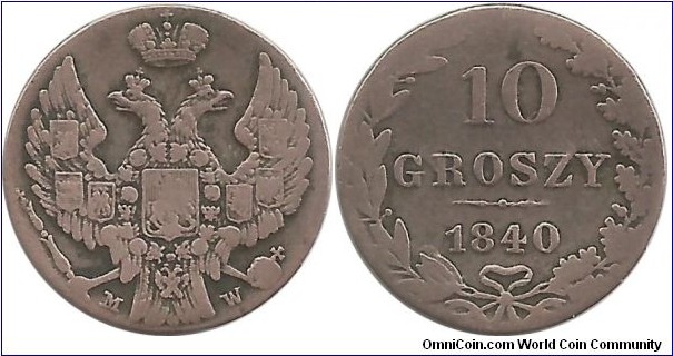 Russian Empire - Kingdom of Poland 10 Groszy 1840MW (I clean the coin)