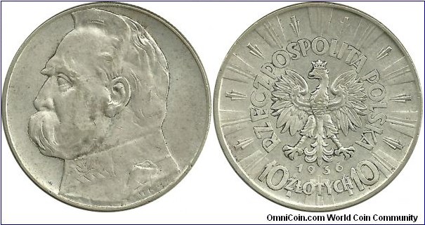 Poland 10 Zlotych 1936 -  Marshal Józef Piłsudski