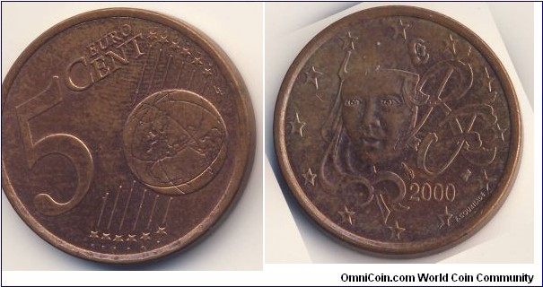 5 Euro Cent (European Union - 5th French Republic // Copper plated steel) 