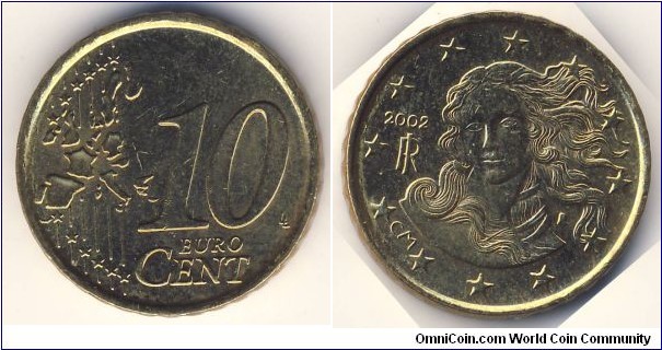 10 Euro Cent (European Union - Italian Republic // Nordic Gold)