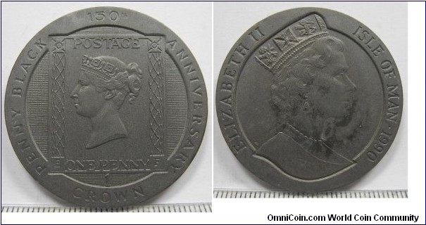 1990 Isle Of Man Postage Black Penny 1 Crown strunk in 