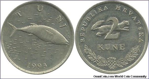 Croatia 2 Kune 1993 - Croatian - Tunj(Tuna Fish)