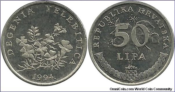 Croatia 50 Lipa 1994 - Latin - Degenia Velebitica(Degenia)