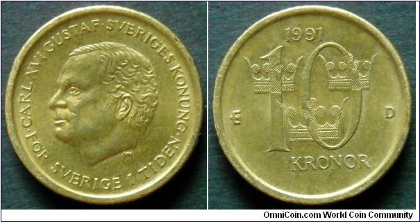Sweden 10 kronor.
1991 (D)