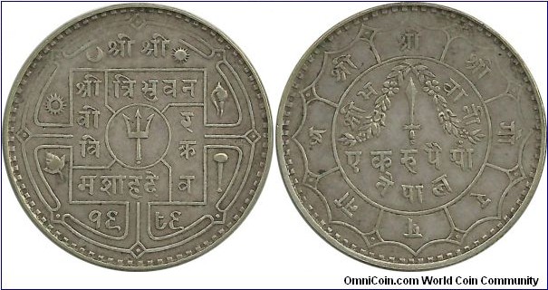 Nepal 1 Rupee 1989(1932) - (.800 Ag) KM#723