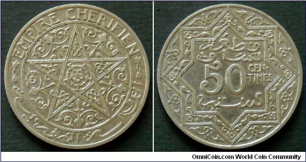 Morocco 50 centimes.
1921, French protectorate.
