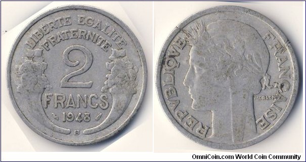 2 Francs (4th French Republic // Aluminium-Magnesium 95/5)
