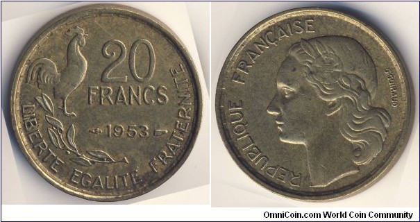 20 Francs (4th French Republic // Copper-Aluminium 91/9)