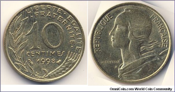 10 Centimes (5th French Republic // Copper-Aluminium-Nickel 92/6/2)