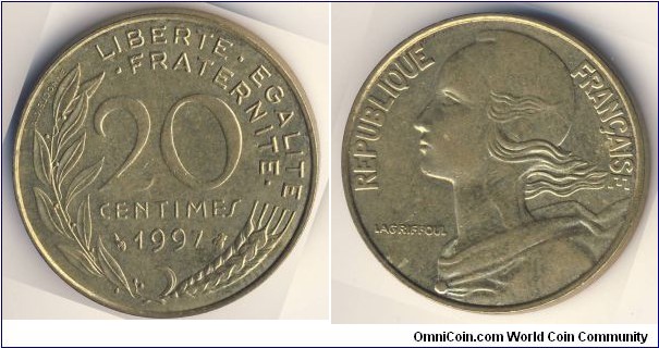 20 Centimes (5th French Republic // Copper-Aluminium-Nickel 92/6/2)
