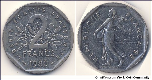 2 Francs (5th French Republic // Nickel 7.5g)