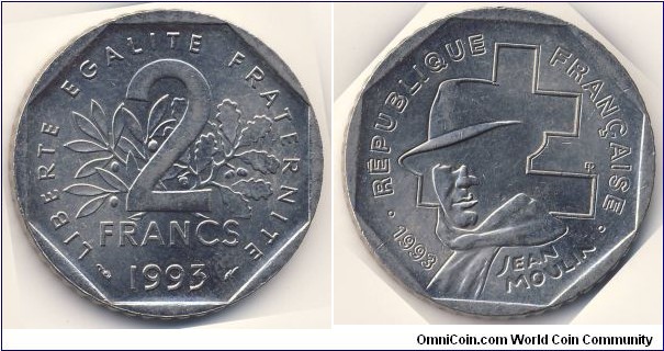 2 Francs (5th French Republic / 50th Anniversary of the National Resistance Movement // Nickel 7.43g)