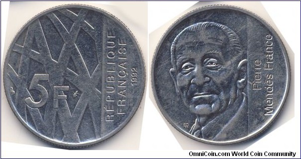 5 Francs (5th French Republic / 10th Anniversary of the Death of Pierre Mendès-France // Copper-Nickel)
