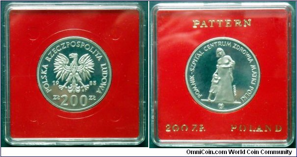 Poland 200 zlotych.
1985, Polish Women's Memorial Hospital Center.
Fe-ni. Weight; 9,6g. Diameter; 29,5mm. Mintage: 37.300 units. Pattern coin.