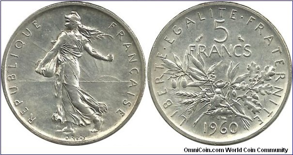 France 5 Francs 1960(Ag) - The “Republic Sowing” design