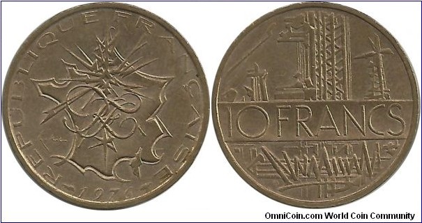 France 10 Francs 1976 - A stylized map of France and RF