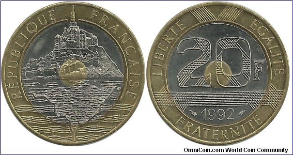 France 20 Francs 1992 - Mont Saint Michel