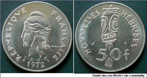 New Hebrides 50 francs.
1972 (I.E.O.M)