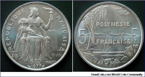 French Polynesia 5 francs.
1977 (I.E.O.M)