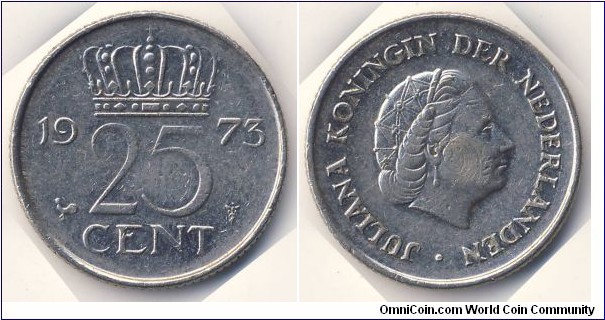 25 Cent (Kingdom of the Netherlands / Queen Juliana // Nickel 3g)