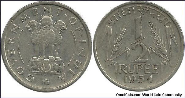 IndiaRepublic ½ Rupee 1954(C)