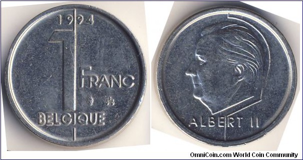 1 Franc (Kingdom of Belgium / King Albert II // Nickel plated iron)