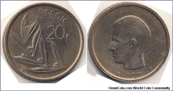 20 Francs (Kingdom of Belgium / King Baudouin I // Nickel Brass)