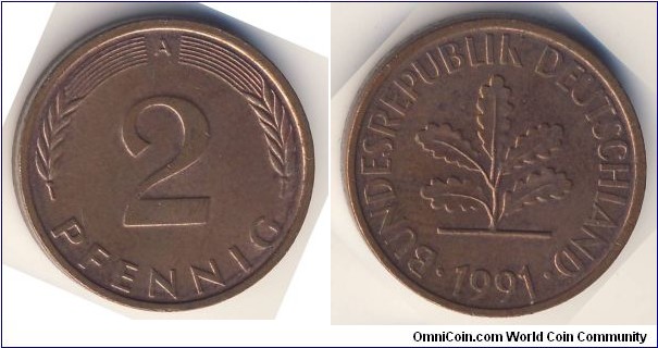 2 Pfennig (Federal Republic of Germany - Re-Unified // Copper clad steel)