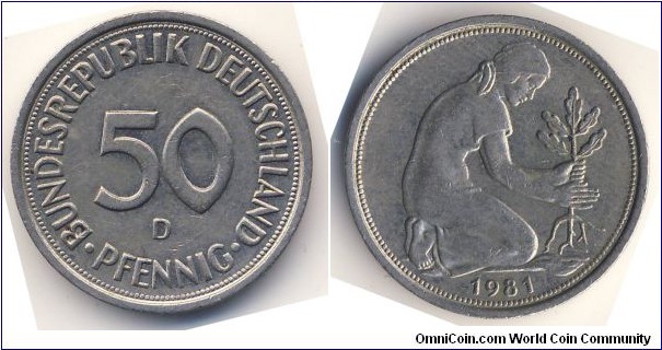 50 Pfennig (West Germany - Federal Republic // Copper-Nickel 75/25) 