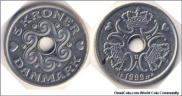 5 Kroner (Kingdom of Denmark / Queen Margrethe II // Copper-Nickel)
