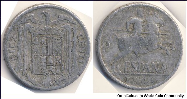 10 Centimos (Francoist Spanish State - Francisco Franco Caudillo de Espana // Aluminium)
