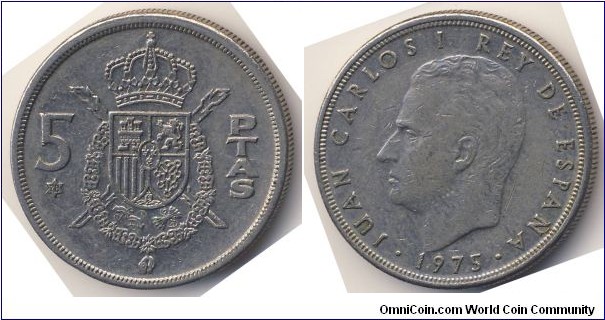 5 Pesetas (Kingdom of Spain / King Juan Carlos I / 1978 Issue // Copper-Nickel 75/25)