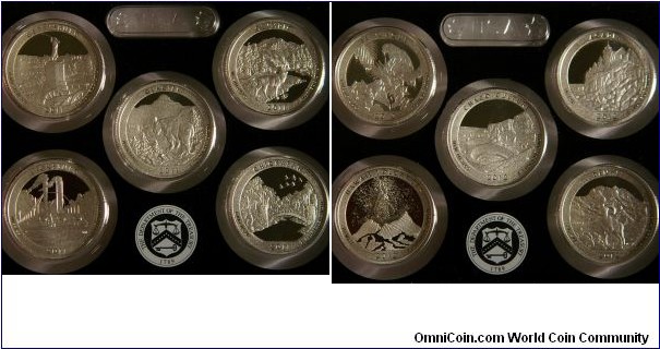 The seldom seen modern quarters, part 2. Proof sets of the 2011 and 2012 editions of the National Parks series. As low as 1/10 the production of the states quarters.  Ag