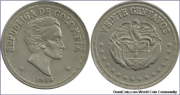 Colombia 20 Centavos 1956