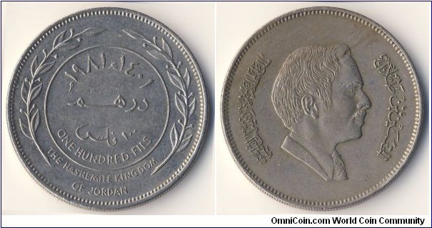 100 Fils (Hashemite Kingdom of Jordan / King Hussein bin Talal // Copper-Nickel)