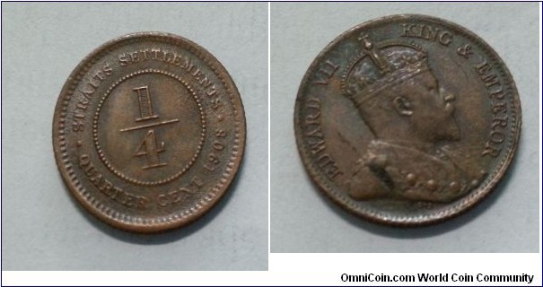 Straits settlement King Edward VII 1/4 cent bronze (rare)