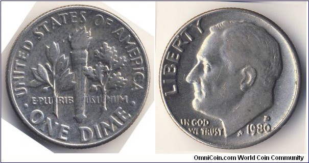 1 Dime / 10 Cents (Federal State - USA / Roosevelt Dime // Copper-Nickel clad Copper
