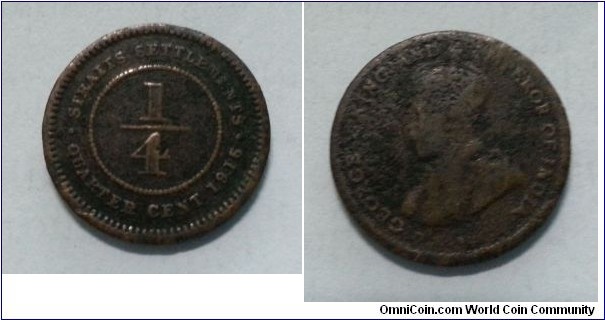 Straits settlement King George V 1/4 bronze (rare)