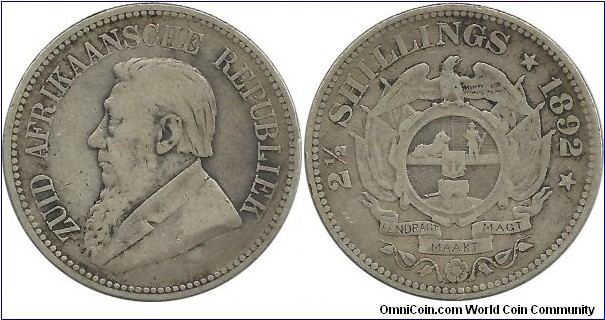 SouthAfrica-ZAR 2½ Shillings 1892
