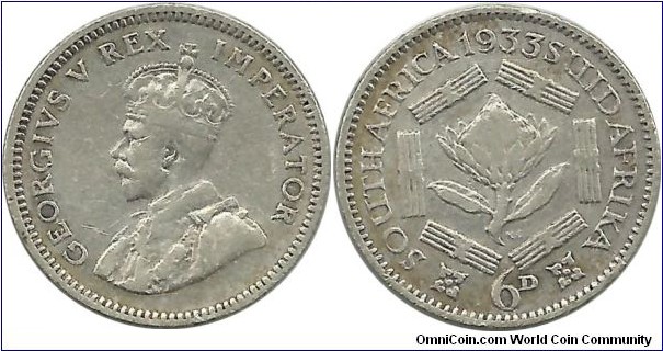 SouthAfrica-British 6 Pence 1933