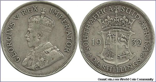 SouthAfrica-British 2½ Shillings 1932