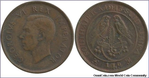 SouthAfrica-British ¼ Penny 1943