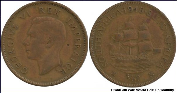 SouthAfrica-British ½ Penny 1945